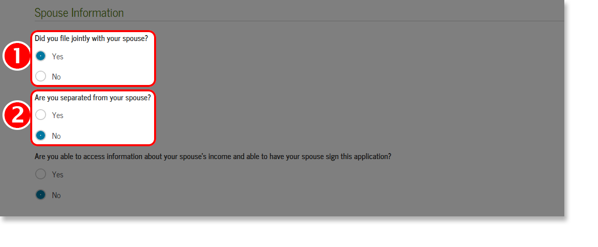 Screenshot of Spouse Information screen from the Choose Repayment Plan section of Loan Consolidation Application Tutorial.