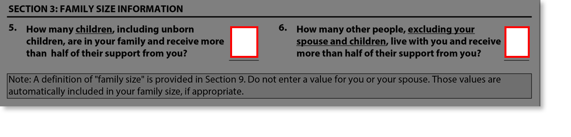 Screenshot of Section 3: Family Size Information Screen from Married section of Income-Driven Repayment Application Tutorial.