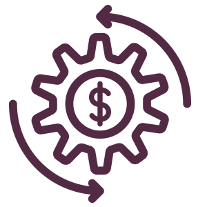 An image of a gear with a dollar sign used to illustrate "At-Risk Student Account and Loan Management".