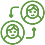 An image of two faces with arrows pointing back and forth used to illustrate "Institutional Consulting".