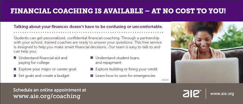 An image of the Financial Coaching Statement Stuffer with the tagline "Financial Coaching is Available - at no cost to you!