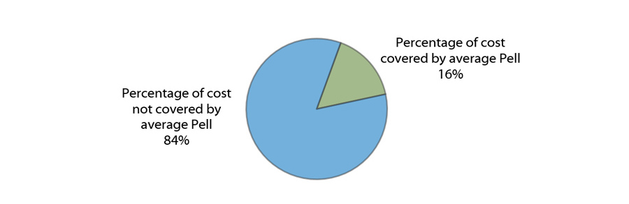 Percentage of Average Cost of Two Semesters Full-time Attendance at a Texas Public Four-year University Covered by the Average Texas Pell Grant (AY 2015–2016)