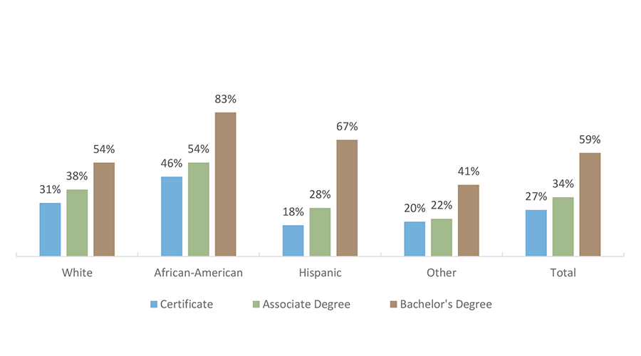 Percentage of Texas Graduates with Student Loans, by Degree Level and Race/Ethnicity (FY 2017 Graduates)