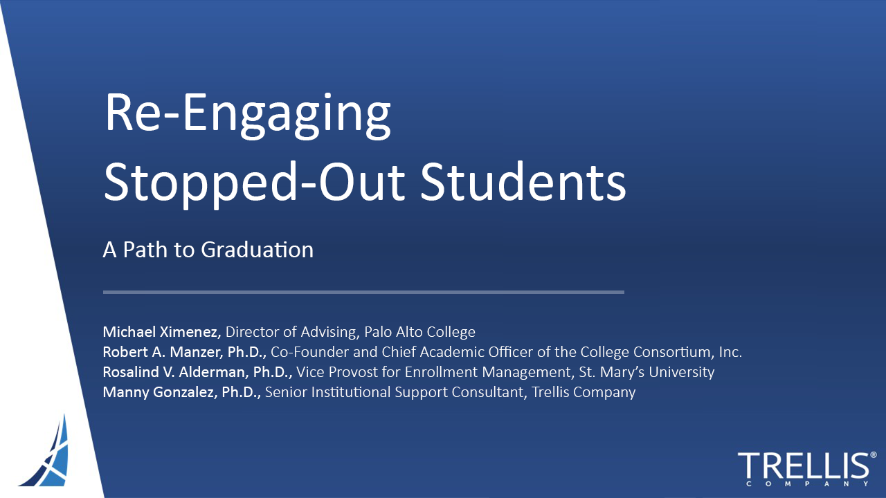 Thumbnail image of webinar entitled "Re-Engaging Stopped-Out Students".