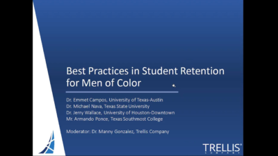 Thumbnail image of screenshot for webinar entitled "Best Practices in Student Retention for Men of Color"
