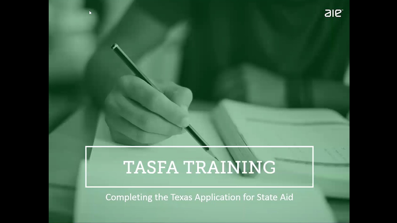 Thumbnail image of screenshot for webinar entitled "Filling out the TASFA"