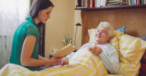 An image of a caregiver with a patient.
