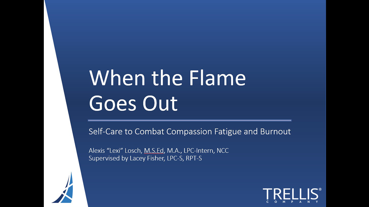 An image of a screenshot for the Trellis webinar "When the Flame Goes Out".