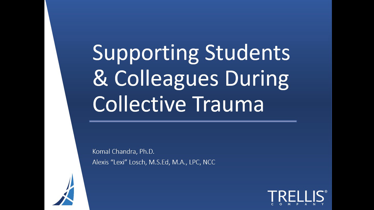 An image of a screenshot for the Trellis webinar "I Got You: Supporting Students and Colleagues During Collective Trauma".