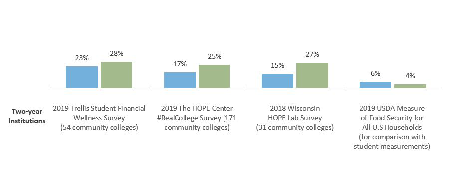 Recent Studies of Food Security Amongst College Students Using the U.S. Department of Agriculture Scale, Two-Year Institutions