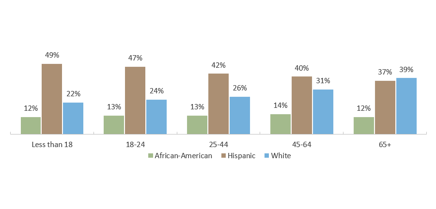 Projected* 2050 Population by Age and Ethnicity in Texas