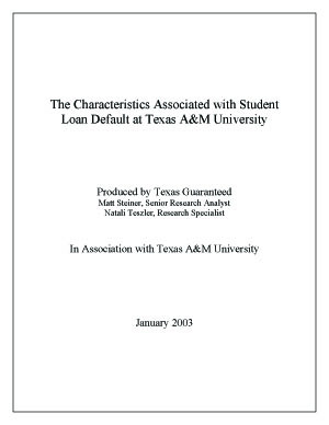 The Characteristics Associated with Student Loan Default at Texas A&M University